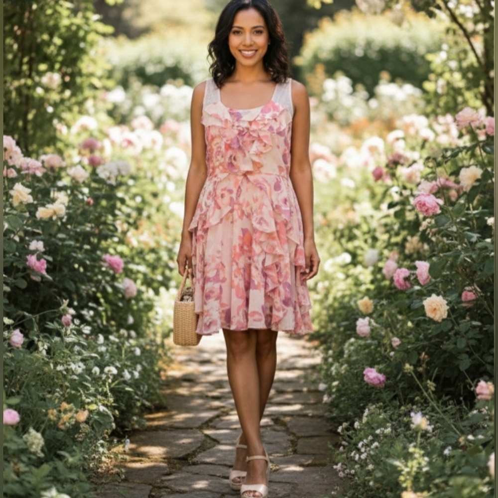 Floral Pink Sleeveless Dress